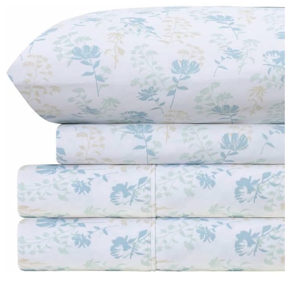 Blue and Green Floral Sheets Bedding Set